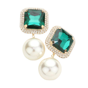 Emerald Square Stone Pearl Link Dangle Evening Clip on Earrings, make a fashionable addition to any ensemble. Crafted with a unique square stone and pearl link, these eye-catching earrings are perfect for any formal or special occasion. These clip-on earrings offer a secure fit and ensure complete comfort throughout the night.