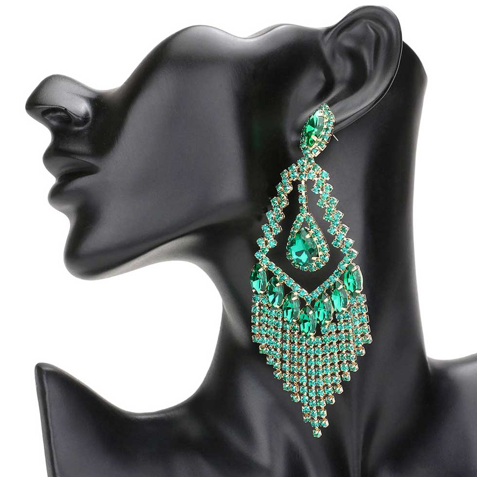 Emerald Teardrop Crystal Rhinestone Chandelier Evening Earrings, are an elegant accessory for any special occasion. With its unique design, these earrings feature a beautiful combination of crystals and rhinestones. Awesome gift for birthdays, anniversaries, Valentine’s Day, or any special occasion. 