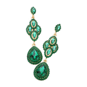 Emerald Teardrop Stone Accented Dangle Evening Earrings, these stylish evening earrings feature a teardrop centerpiece with a stone accent. Crafted from high-quality material for lasting durability, they make a perfect addition to any formal outfit. Awesome gift for birthdays, anniversaries, wives, friends, and mothers.