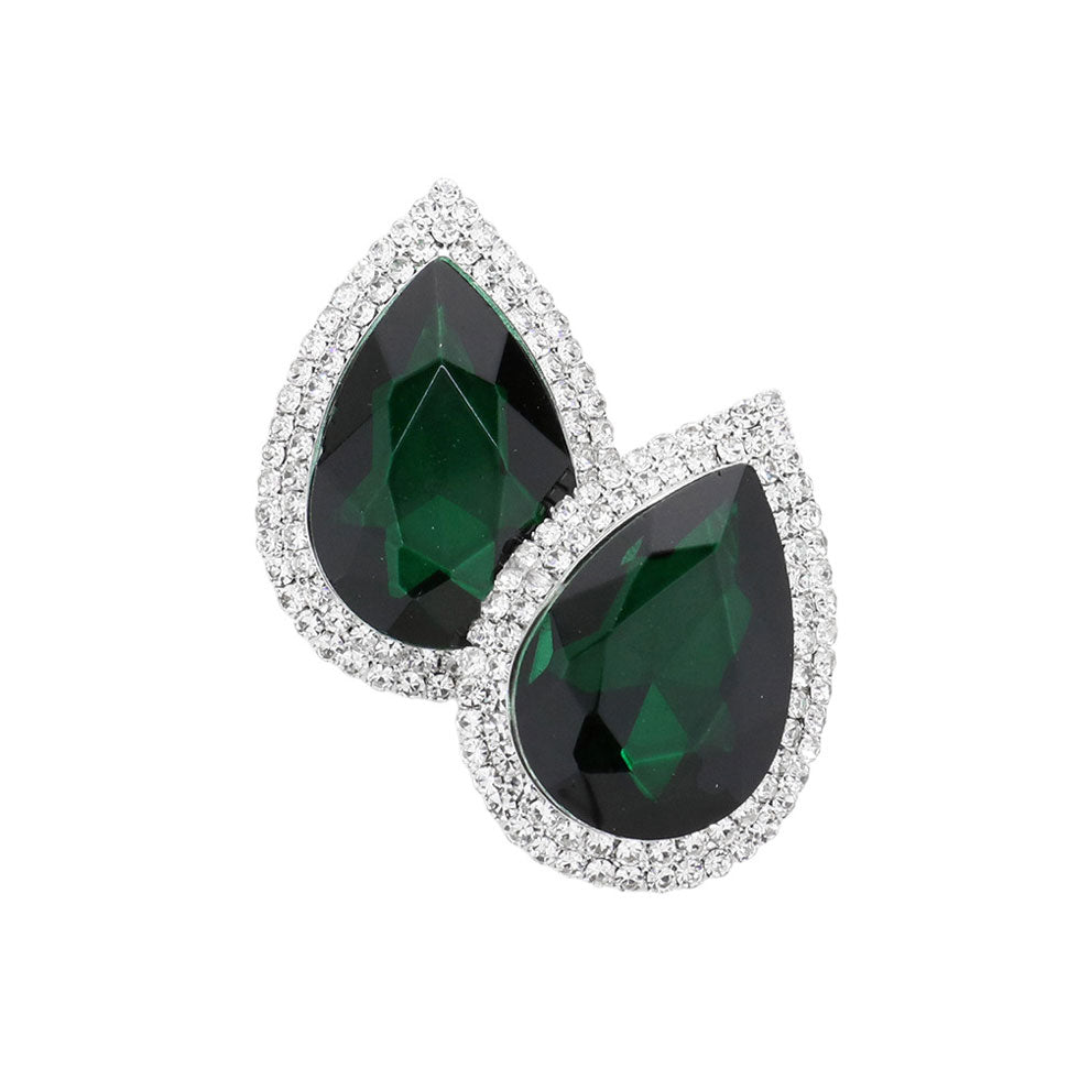 Emerald Teardrop Stone Accented Evening Earrings, featuring Gorgeous evening earrings and teardrop stones accented with sparkling crystals. Crafted with attention to detail, these earrings will add a touch of glamour to any attire. These unique designed earrings are suitable as gifts for wives, girlfriends, and mothers.