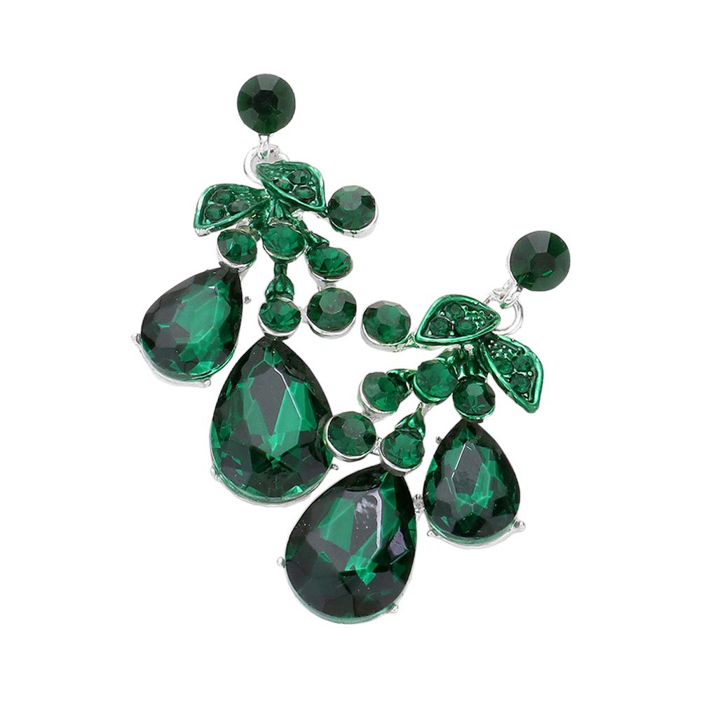 Emerald Teardrop Stone Cluster Dangle Evening Earrings, these stunning pieces feature an elegant design and shimmering metal accents. Perfect for special occasions, they are sure to add style and elegance to any look, these earrings are sure to make a lasting impression. Gift a pair of these to someone you love. 