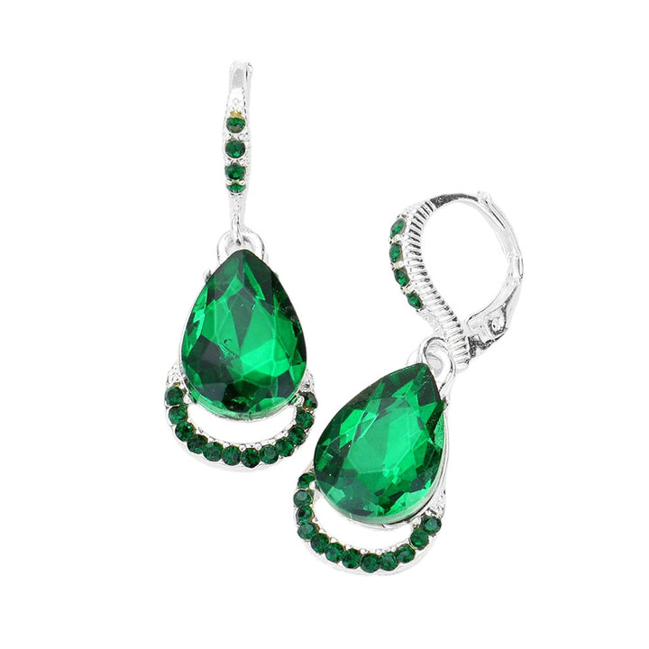 Emerald Teardrop Stone Dangle Lever Back Evening Earrings, these elegant earrings feature a sparkling teardrop stone secured in a delicately crafted lever back closure. An awesome choice for wearing at parties. Perfect gift for Birthdays, anniversaries, Mother's Day, Graduation, Prom Jewelry, Just Because, Thank you, etc.