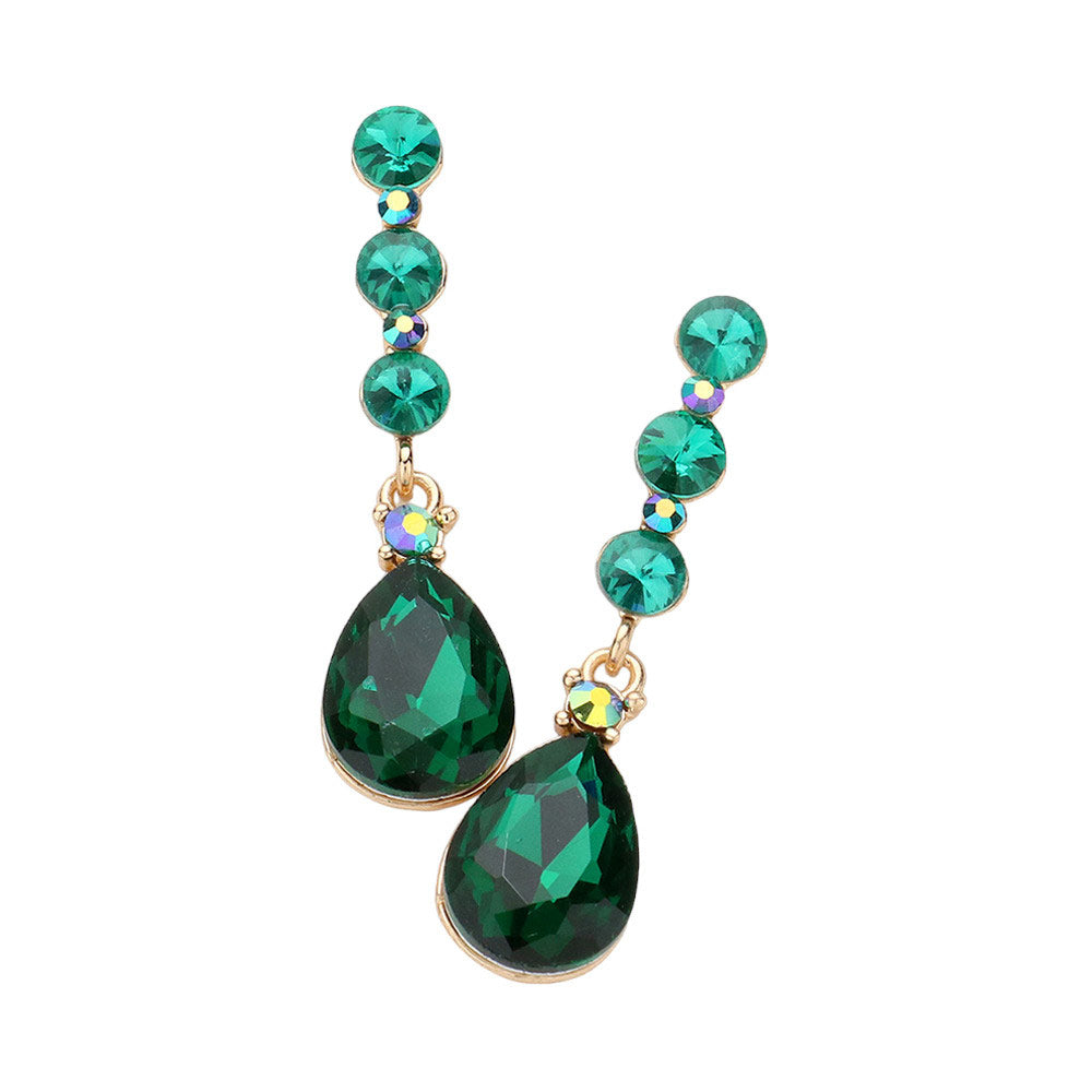 Emerald Triple Round Stone Teardrop Link Dangle Evening Earrings, look beautiful with these versatile Dangle Evening Earrings. These earrings feature a teardrop dangle design, perfect for dressing up any outfit. Perfect for any occasion. These beautifully designed earrings are suitable as gifts for wives, and mothers.