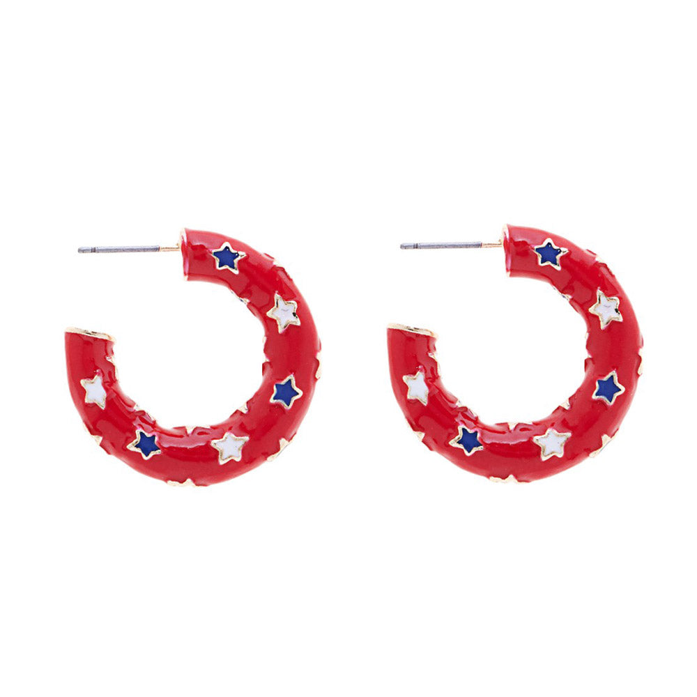 Enamel American USA Flag Pattern Hoop Earrings are a stylish addition to any outfit. The patriotic design adds a touch of American pride to your look. Made with high-quality enamel, these earrings are durable and perfect for everyday wear. Show off your patriotism with these trendy earrings.
