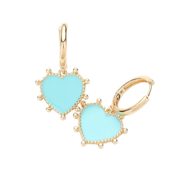 Enamel Heart Dangle Huggie Earrings add a touch of elegance to any outfit. The enamel hearts provide a pop of color, while the huggie design ensures a secure and comfortable fit. These earrings are a versatile and stylish addition to any jewelry collection, perfect for everyday wear or a special occasion. 