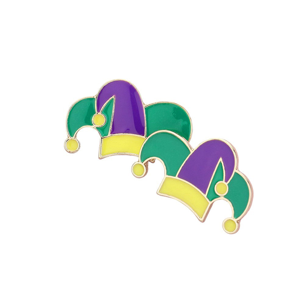 Enamel Mardi Gras Jester Hat Stud Earrings, Add a touch of playful elegance to your attire with our unique Mardi Gras earrings. These vibrant enamel earrings showcase a festive jester hat design, perfect for celebrating the festivities of Mardi Gras. Crafted with attention to detail, these earrings are a must-have.