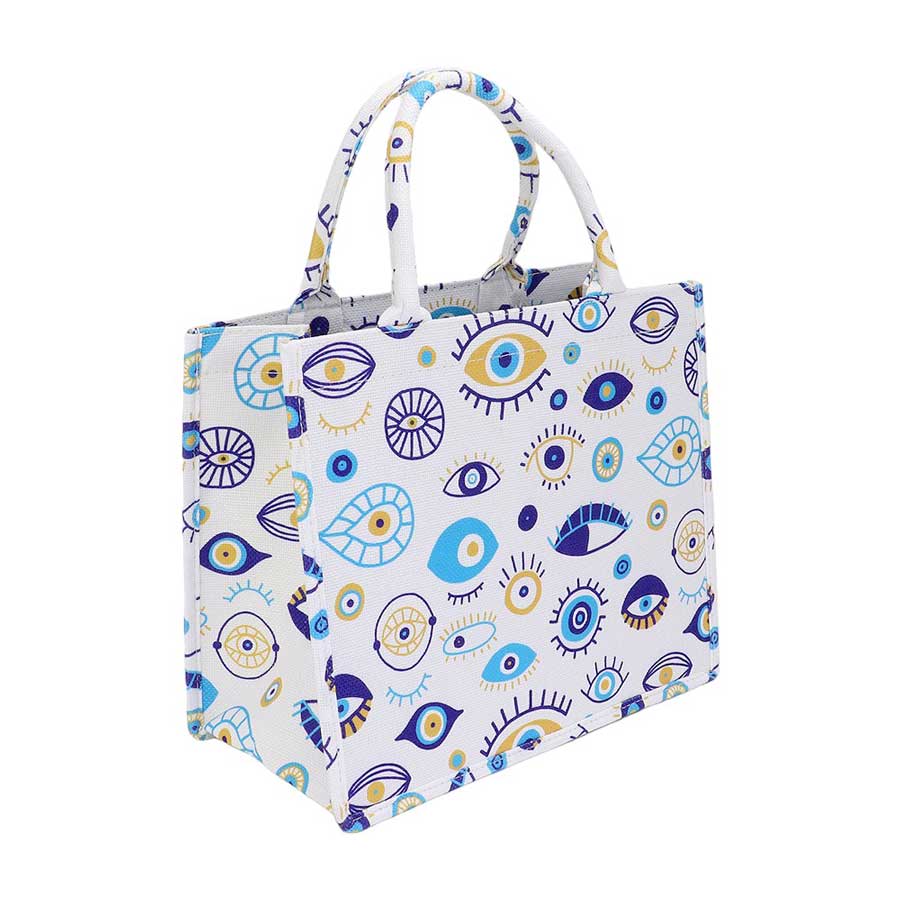 Evil Eye Printed Tote Bag, Introducing our protective tote - a stylish and functional accessory that will elevate your outfit while protecting you from negative energies. Made with high-quality materials, this tote bag features a unique evil eye design and offers ample space for all your essentials. Stay trendy.
