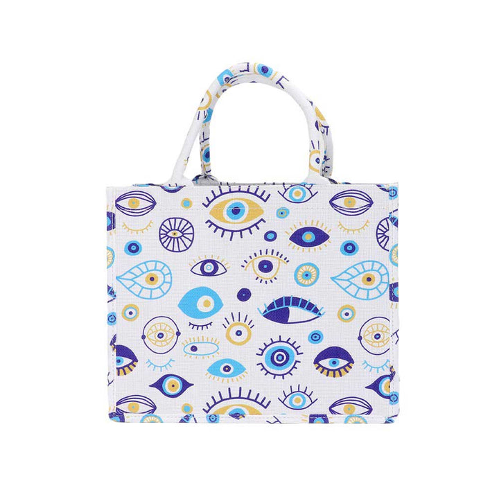 Evil Eye Printed Tote Bag, Introducing our protective tote - a stylish and functional accessory that will elevate your outfit while protecting you from negative energies. Made with high-quality materials, this tote bag features a unique evil eye design and offers ample space for all your essentials. Stay trendy.