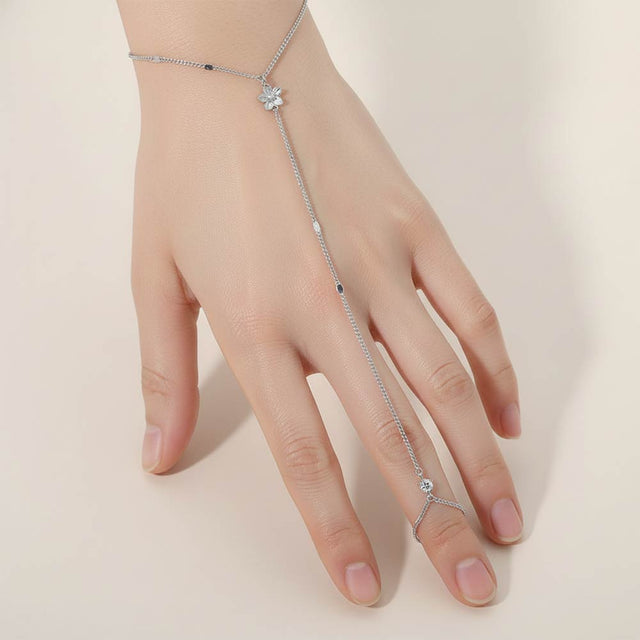 Madeline Love Clear, Rhodium Delicate Flower Charm Accent Hand Chain Bracelet - Bracelets