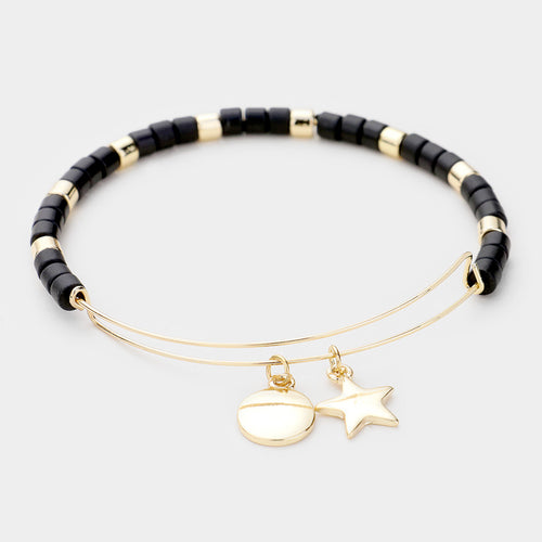 Star Metal Charm Bead Bracelet - Black, Gold