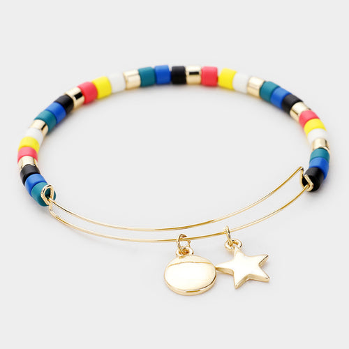 Star Metal Charm Bead Bracelet - Gold, Multi
