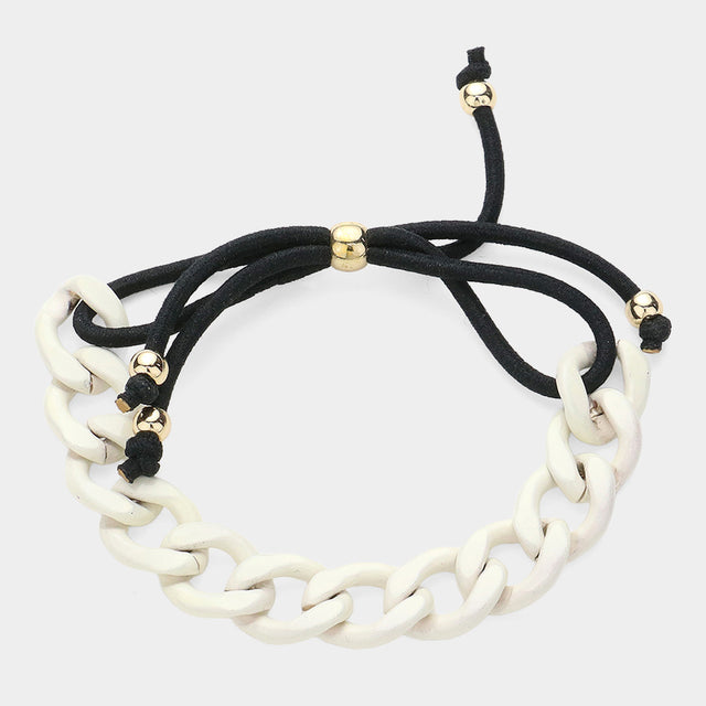 Madeline Love Gold, White Colored Curb Chain Adjustable Bracelet - Bracelets