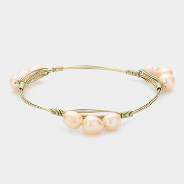 Madeline Love Gold, Peach Pearl Flexi-Wire Bracelet - Bracelets