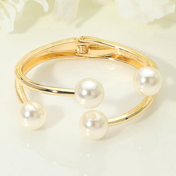 Madeline Love Cream, Gold Pearl Tip Hinged Bangle Bracelet - Bracelets