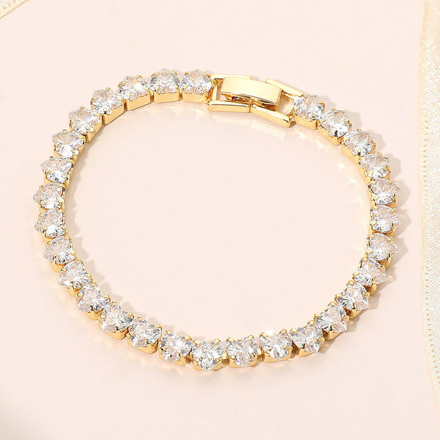 Madeline Love Clear, Gold 18K Gold Dipped Elegant Heart Tennis Chain Bracelet