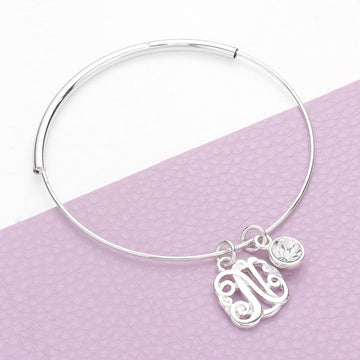 Madeline Love Silver -N- Initial Monogram Bangle Bracelet - Bracelets