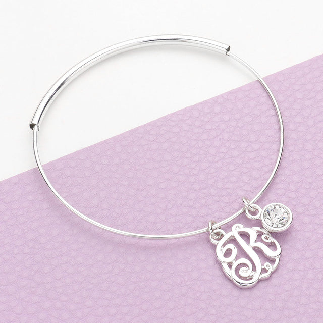 Madeline Love Silver -R- Initial Monogram Bangle Bracelet - Bracelets