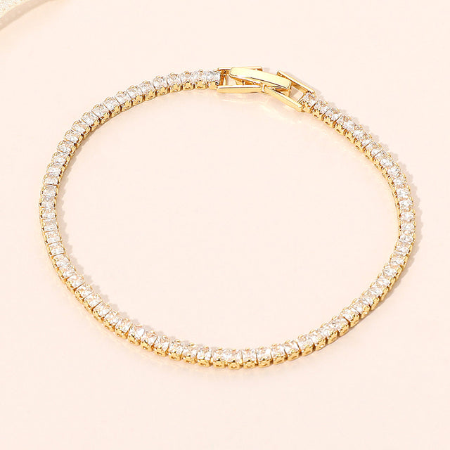 Madeline Love Clear, Gold 18K Gold Dipped Delicate Round Cut Tennis Chain Bracelet