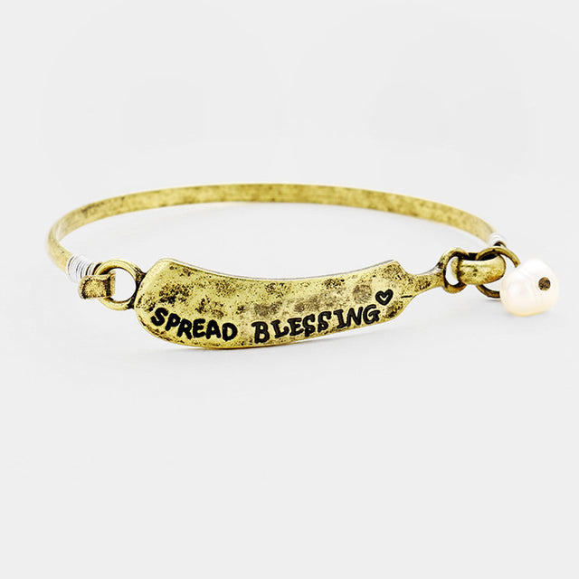 Madeline Love Gold Burnished "Spread Blessing" Pearl Burnished Metal Hook Bracelet - Bracelets