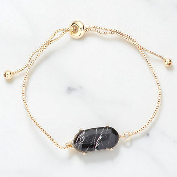 Madeline Love Black Hexagon Bead Charm Adjustable Pull Tie Bracelet - Bracelets