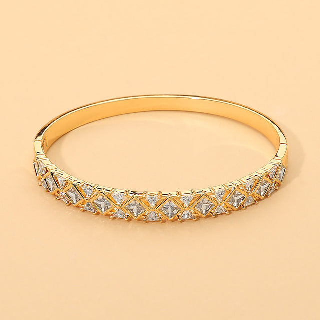 Madeline Love Clear, Gold 18K Gold Dipped Geometric Crystal Hinged Bangle Bracelet