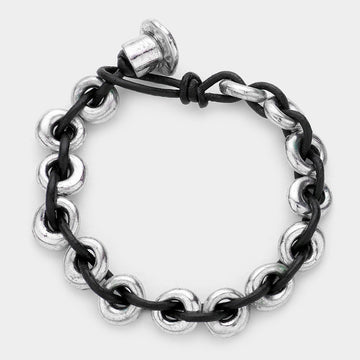 Madeline Love Silver Burnished Metal hoops & leather bracelet - Bracelets
