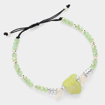 Madeline Love Green AB Aurora Borealis Natural Stone Beaded Cinch Pull Tie Bracelet - Bracelets