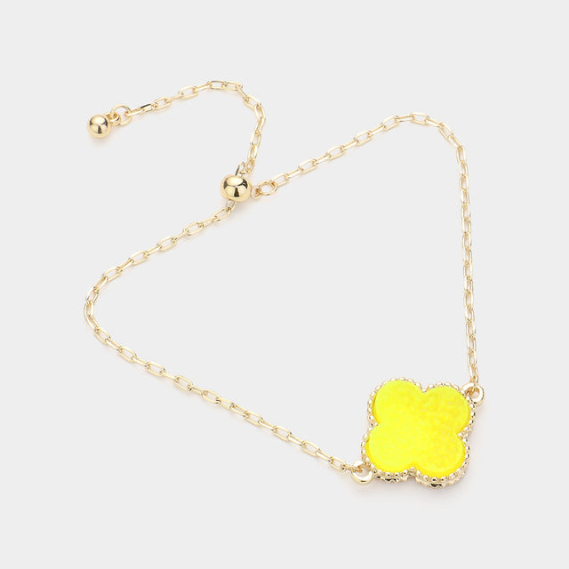 Madeline Love Neon, Yellow Quatrefoil Druzy Adjustable Pull Tie Bracelet - Bracelets