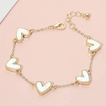 Madeline Love Gold, Ivory Mother of Pearl Heart Charm Station Bracelet - Bracelets