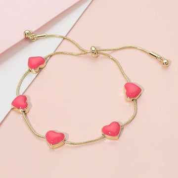 Madeline Love Fuchsia Enamel Heart Station Adjustable Cinch Pull Tie Bracelet - Bracelets
