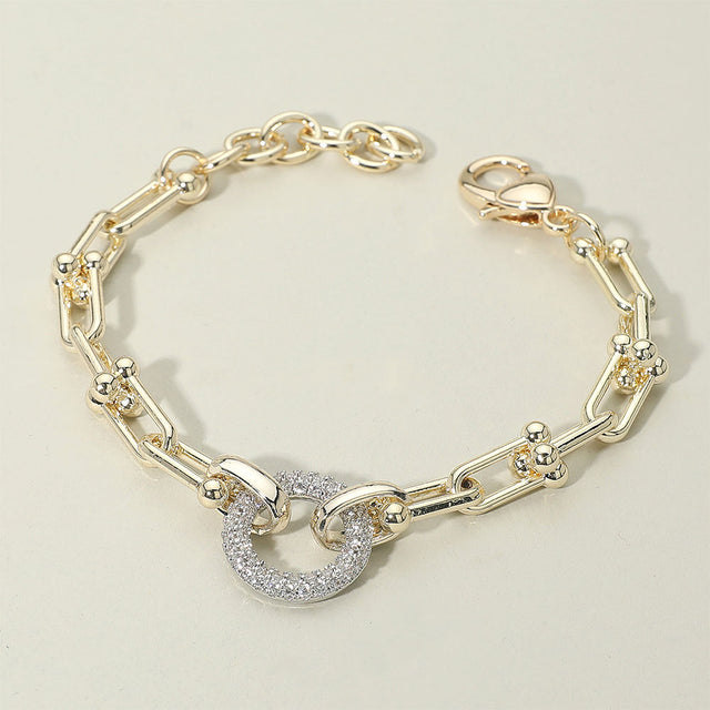 Madeline Love Two Tone 14K Gold Plated CZ Stone Paved Ring Accent Industrial Chain Link Bracelet