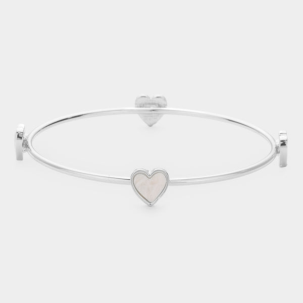 Pearl Heart Station Bangle Bracelet