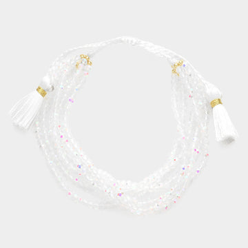 Madeline Love AB Multi Layered Faceted Beaded Tassel Cinch Pull Tie Bracelet - Bracelets