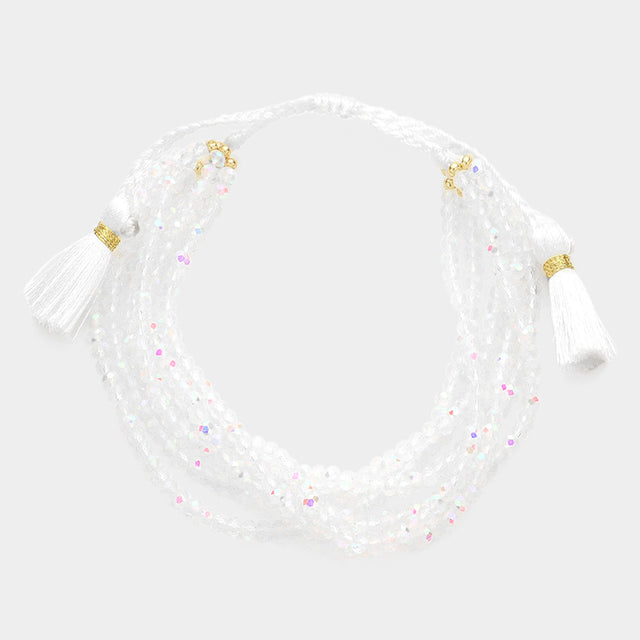 Madeline Love AB Multi Layered Faceted Beaded Tassel Cinch Pull Tie Bracelet - Bracelets