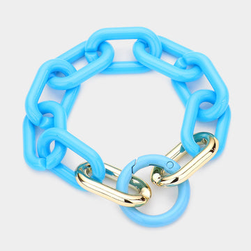 Madeline Love Turquoise Resin Open Circle Accented Oval Link Bracelet - Bracelets