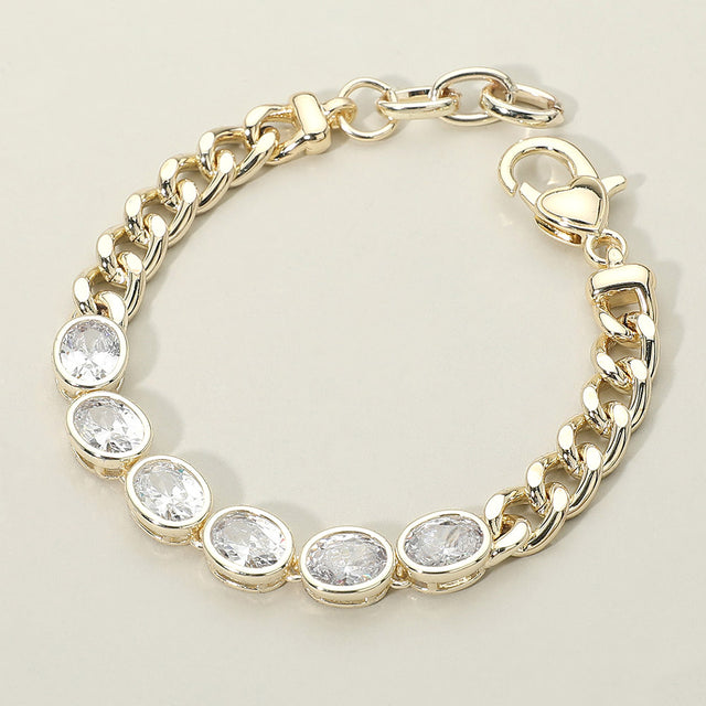 Madeline Love Clear, Gold 14K Gold Plated Oval CZ Stone Station Chain Bracelet