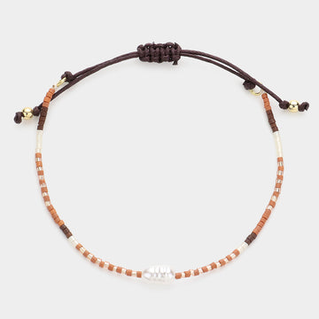 Madeline Love Beige Pearl Accented Beaded Cinch Pull Tie Bracelet - Bracelets