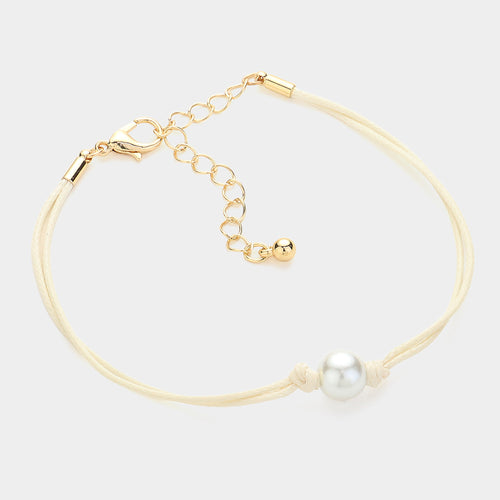 Pearl Pointed Wax Rope Bracelet - Ivory