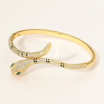 Madeline Love Gold Stone Paved Snake Hinged Bangle Bracelet - Bracelets