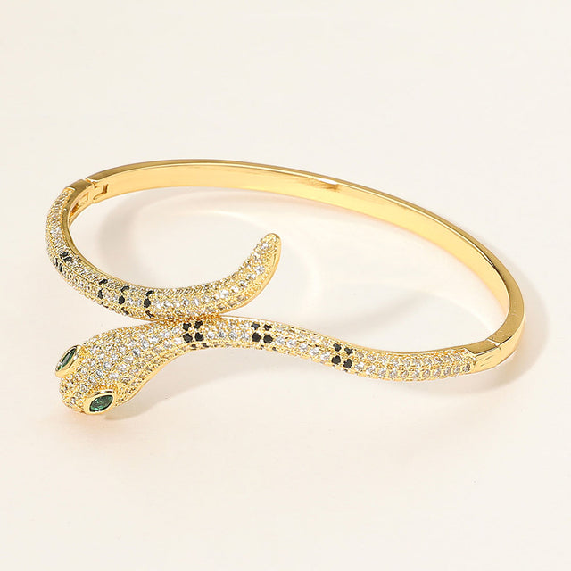 Madeline Love Gold Stone Paved Snake Hinged Bangle Bracelet - Bracelets
