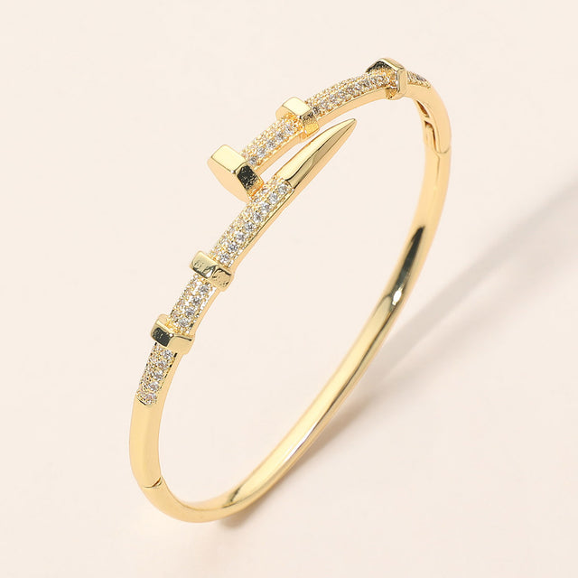 Madeline Love Clear, Gold CZ Pave Nail Hinged Bangle Bracelet