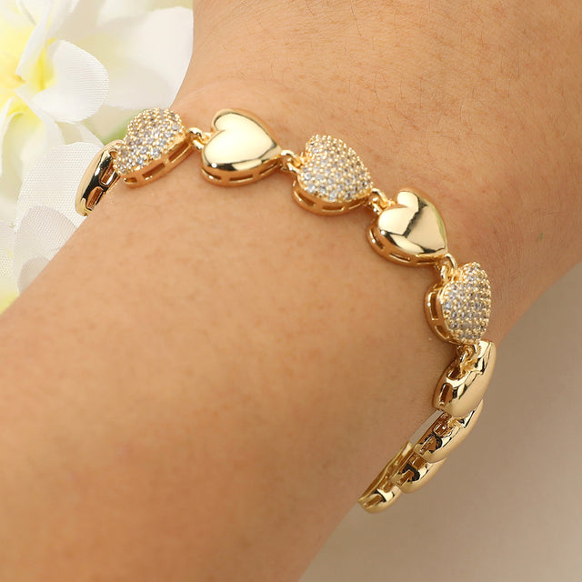Madeline Love Gold CZ Stone Paved Heart Link Bracelet