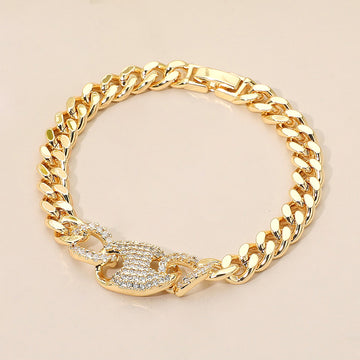 Madeline Love Gold CZ Stone Paved Mariner Link Charm Accent Cuban Link Chain Bracelet - Bracelets