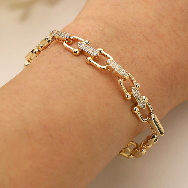 Madeline Love Gold CZ Stone Paved Modern Link Bracelet