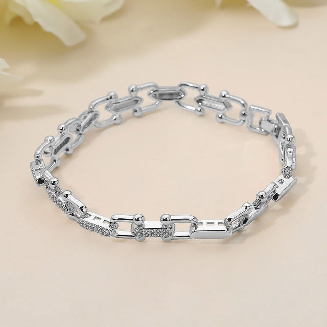 Madeline Love Rhodium CZ Stone Paved Modern Link Bracelet