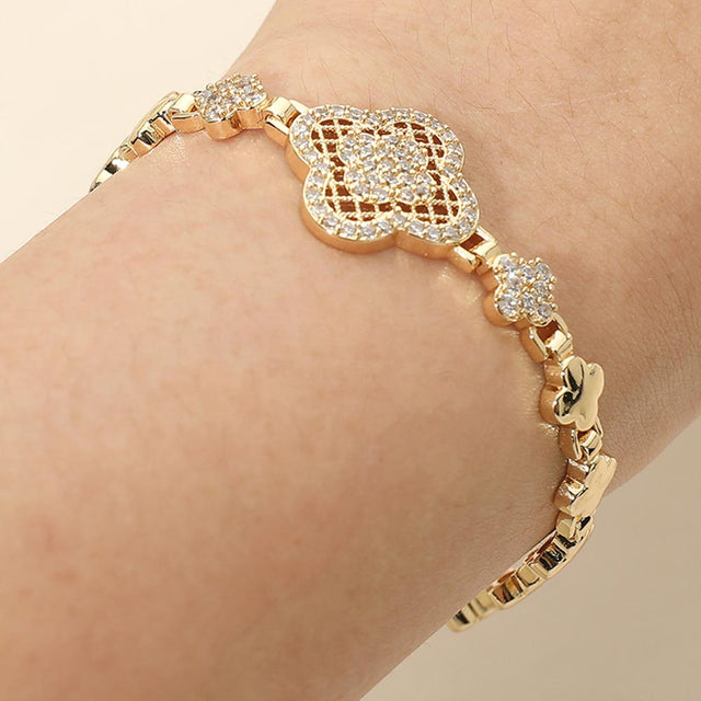 Madeline Love Gold CZ Pave Quatrefoil Charm Accent Link Bracelet