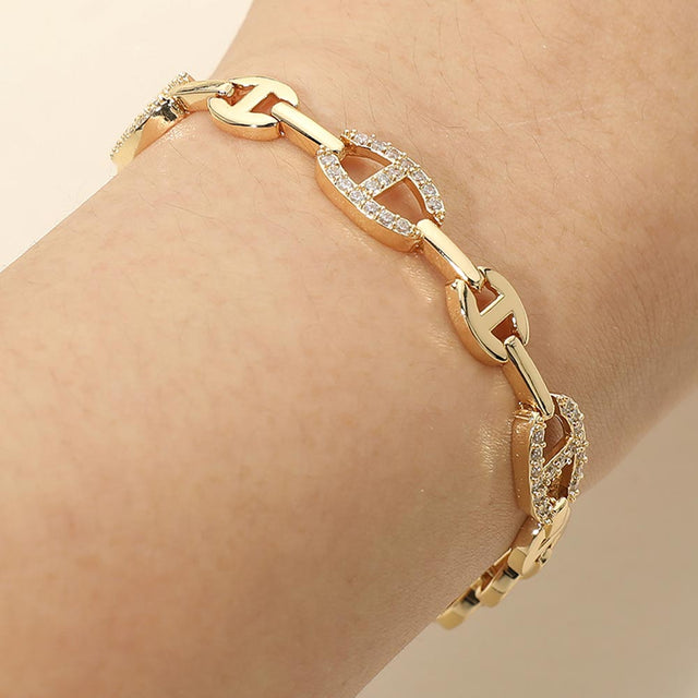 Madeline Love Gold CZ Pave Geometric Link Bracelet