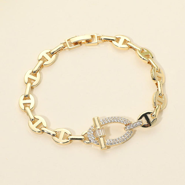 Madeline Love Gold CZ Pave Toggle Charm Geometric Link Bracelet