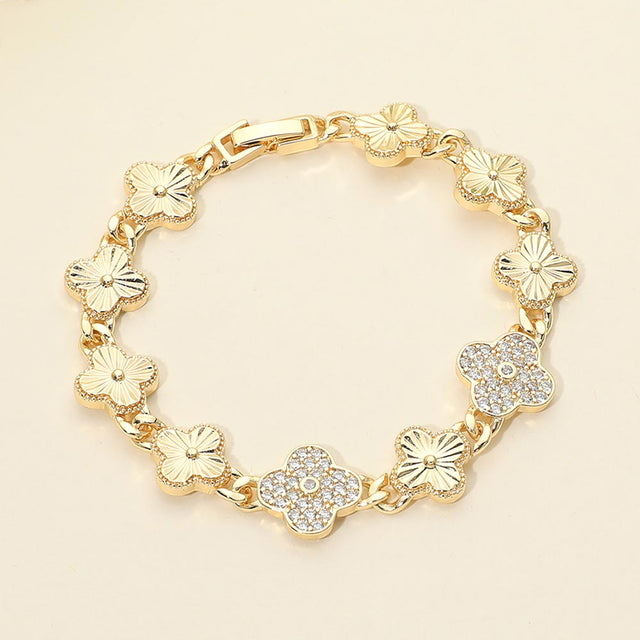 Madeline Love Gold CZ Pave Quatrefoil Charm Link Bracelet