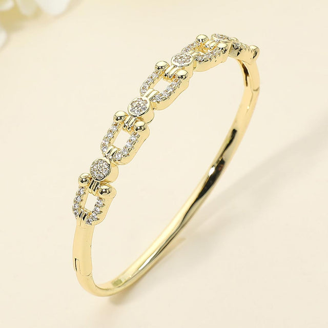 Madeline Love Gold CZ Pave Geometric Link Hinged Bangle Bracelet